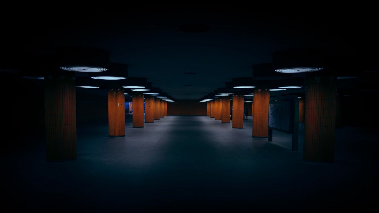 Wallpaper parking, corridor, dark, building, architecture