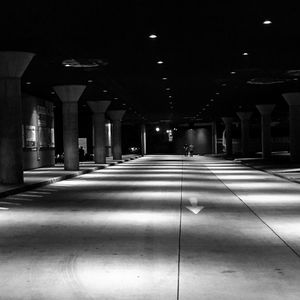 Preview wallpaper parking, dark, bw, architecture, underground