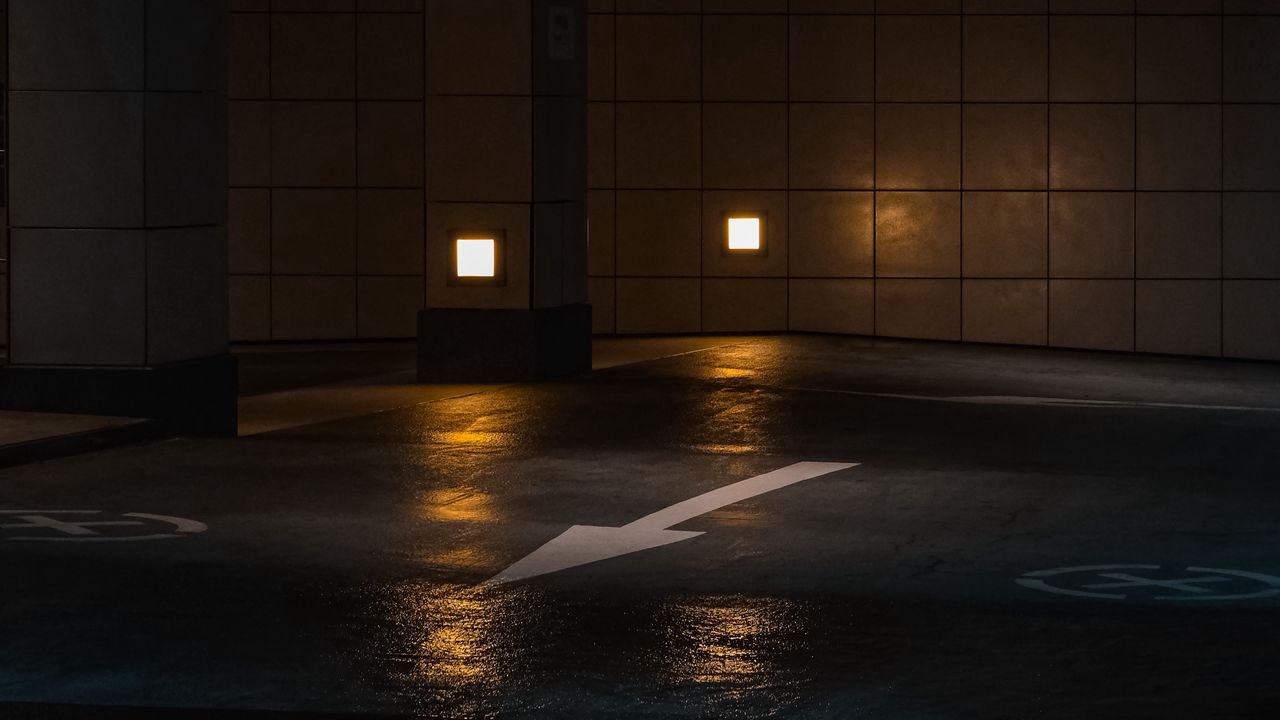 Wallpaper parking, night, arrow, dark