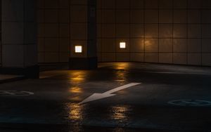 Preview wallpaper parking, night, arrow, dark
