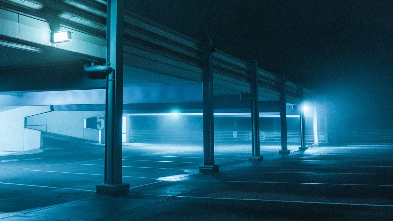 Wallpaper parking, night, lights, glow