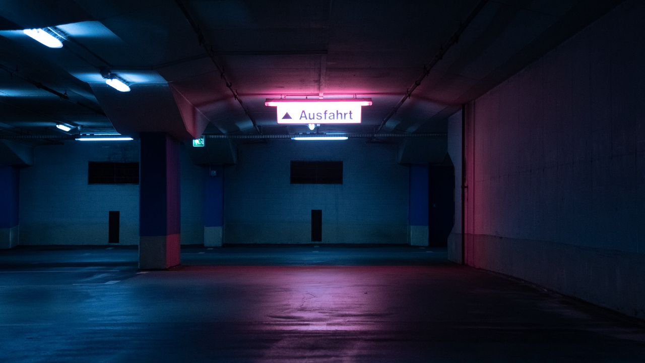 Wallpaper parking, underground, light, neon