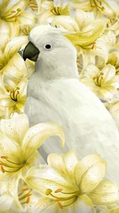 Preview wallpaper parrot, bird, lilies, art