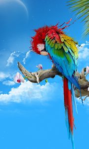 Preview wallpaper parrot, colorful, feathers, thread, sit