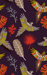 Preview wallpaper parrots, birds, feathers, colorful, vector, pattern