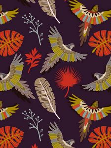 Preview wallpaper parrots, birds, feathers, colorful, vector, pattern