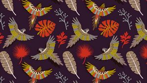 Preview wallpaper parrots, birds, feathers, colorful, vector, pattern