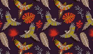 Preview wallpaper parrots, birds, feathers, colorful, vector, pattern