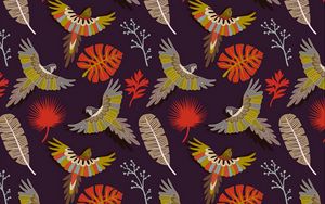 Preview wallpaper parrots, birds, feathers, colorful, vector, pattern