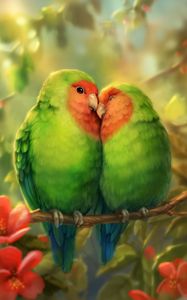Preview wallpaper parrots, birds, romance, cute, art