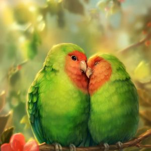 Preview wallpaper parrots, birds, romance, cute, art