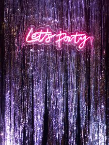 Preview wallpaper party, neon, inscription, text, word, glitter