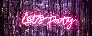 Preview wallpaper party, neon, inscription, text, word, glitter