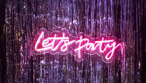 Preview wallpaper party, neon, inscription, text, word, glitter