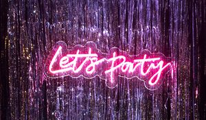 Preview wallpaper party, neon, inscription, text, word, glitter