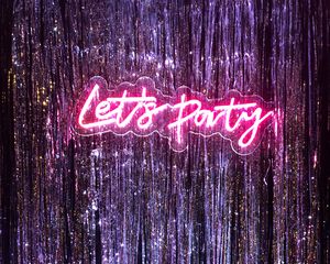 Preview wallpaper party, neon, inscription, text, word, glitter