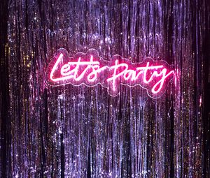 Preview wallpaper party, neon, inscription, text, word, glitter