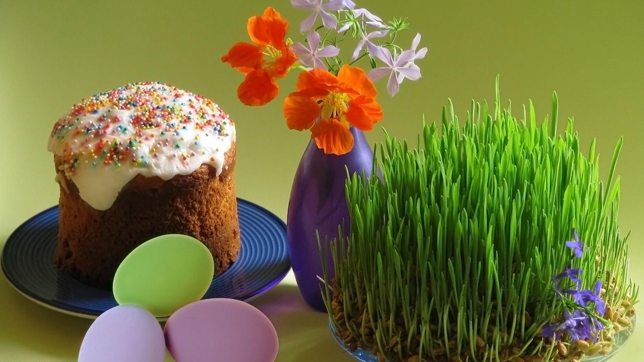 Wallpaper pascha, eggs, holiday, flower, vase, cake, plate, germs
