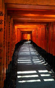 Preview wallpaper passage, path, pillars, wooden, hieroglyphs