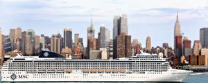 Preview wallpaper passenger liner, ship, city, river, sea, msc