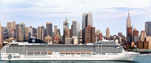 Preview wallpaper passenger liner, ship, city, river, sea, msc