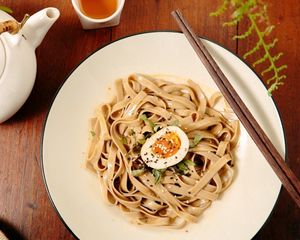 Preview wallpaper pasta, egg, noodles, sesame