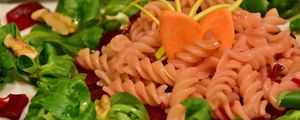 Preview wallpaper pasta, spirals, sauce, salad, dinner