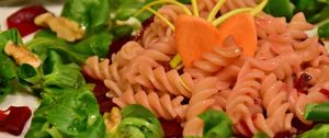 Preview wallpaper pasta, spirals, sauce, salad, dinner