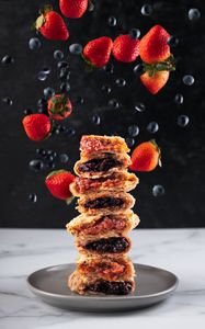 Preview wallpaper pastries, jam, strawberries, blueberries, berries, dessert