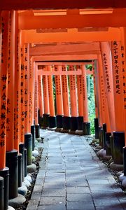 Preview wallpaper path, columns, hieroglyphs, red, japan