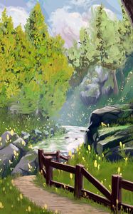Preview wallpaper path, fence, grass, art