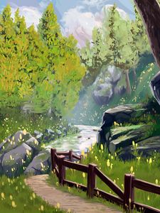 Preview wallpaper path, fence, grass, art
