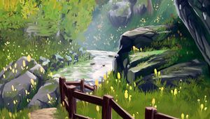Preview wallpaper path, fence, grass, art