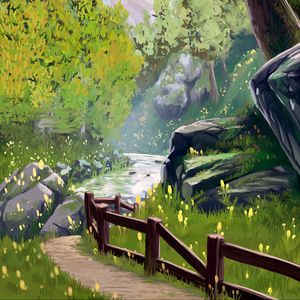 Preview wallpaper path, fence, grass, art