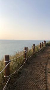 Preview wallpaper path, fence, ocean, nature, landscape