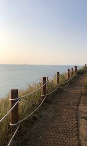 Preview wallpaper path, fence, ocean, nature, landscape