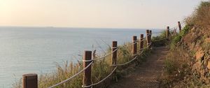Preview wallpaper path, fence, ocean, nature, landscape