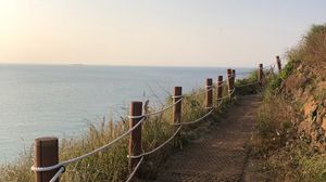 Preview wallpaper path, fence, ocean, nature, landscape