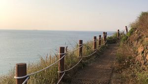 Preview wallpaper path, fence, ocean, nature, landscape