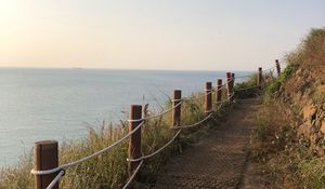 Preview wallpaper path, fence, ocean, nature, landscape