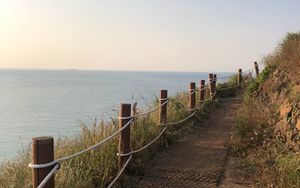 Preview wallpaper path, fence, ocean, nature, landscape