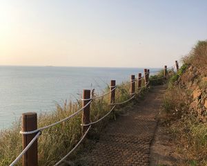 Preview wallpaper path, fence, ocean, nature, landscape
