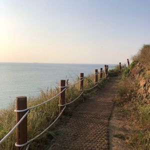 Preview wallpaper path, fence, ocean, nature, landscape