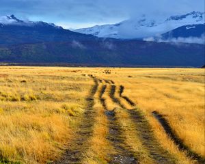 Preview wallpaper path, field, grass, mountains, nature