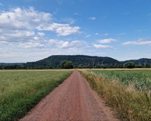 Preview wallpaper path, field, hill, trees, nature