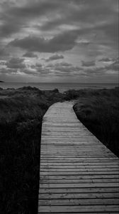 Preview wallpaper path, grass, sea, sky, bw