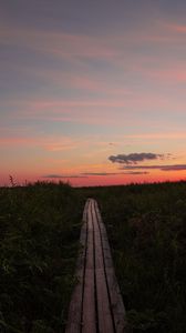 Preview wallpaper path, grass, sunset, horizon, clouds