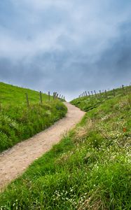 Preview wallpaper path, hills, grass, nature, fence