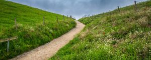 Preview wallpaper path, hills, grass, nature, fence