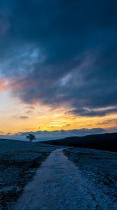 Preview wallpaper path, meadow, field, hills, sunrise